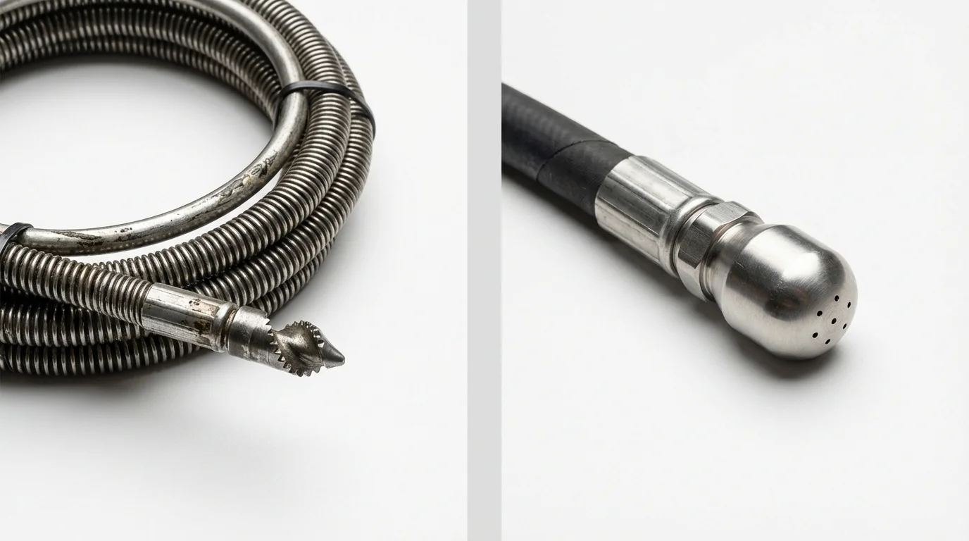 Drain snake cable and hydro jetting nozzle used for drain cleaning in Gretna, LA