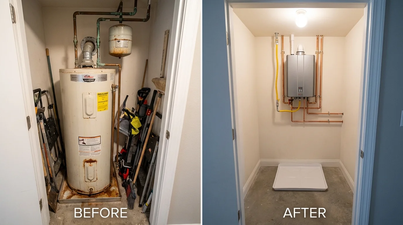 Tank water heater versus wall-mounted tankless unit comparison for Gretna, LA homeowners