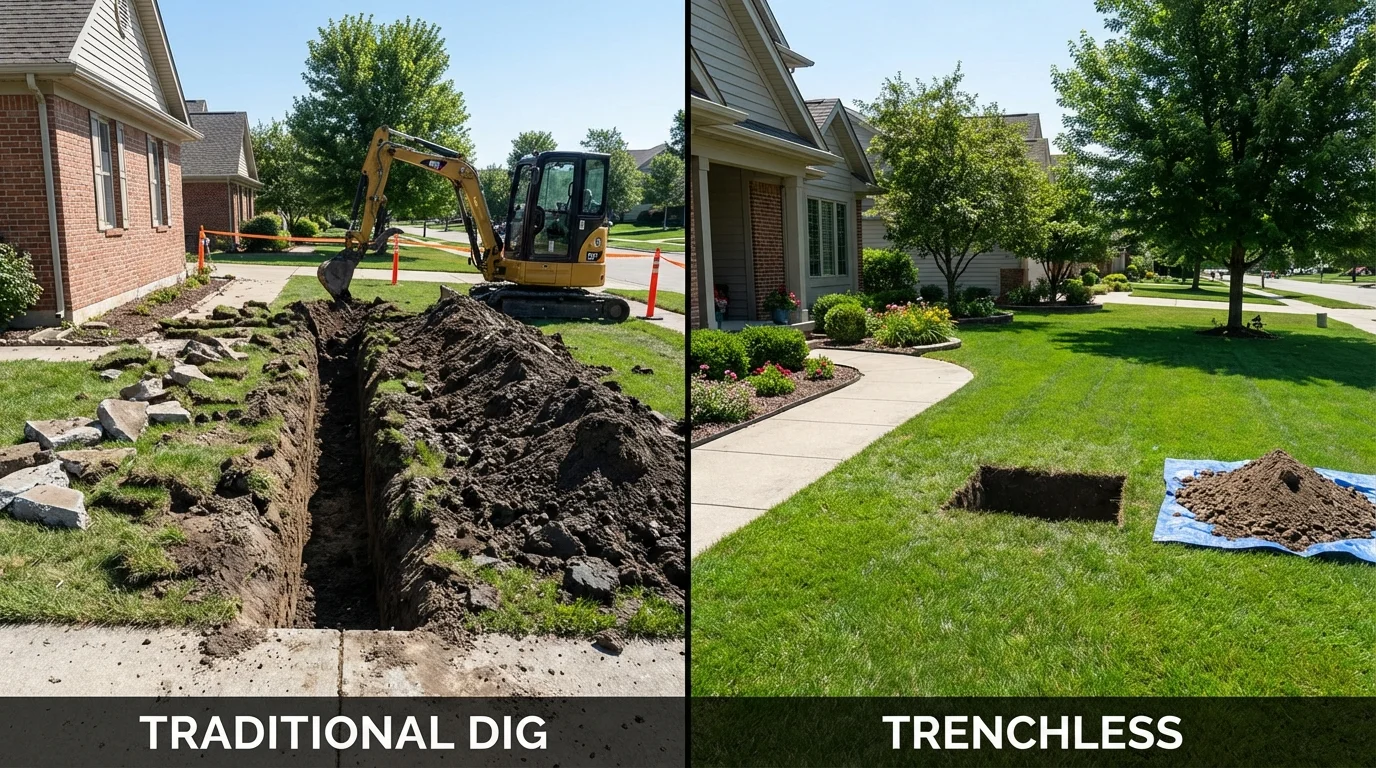Trenchless sewer repair with minimal yard damage versus traditional excavation in Gretna, LA